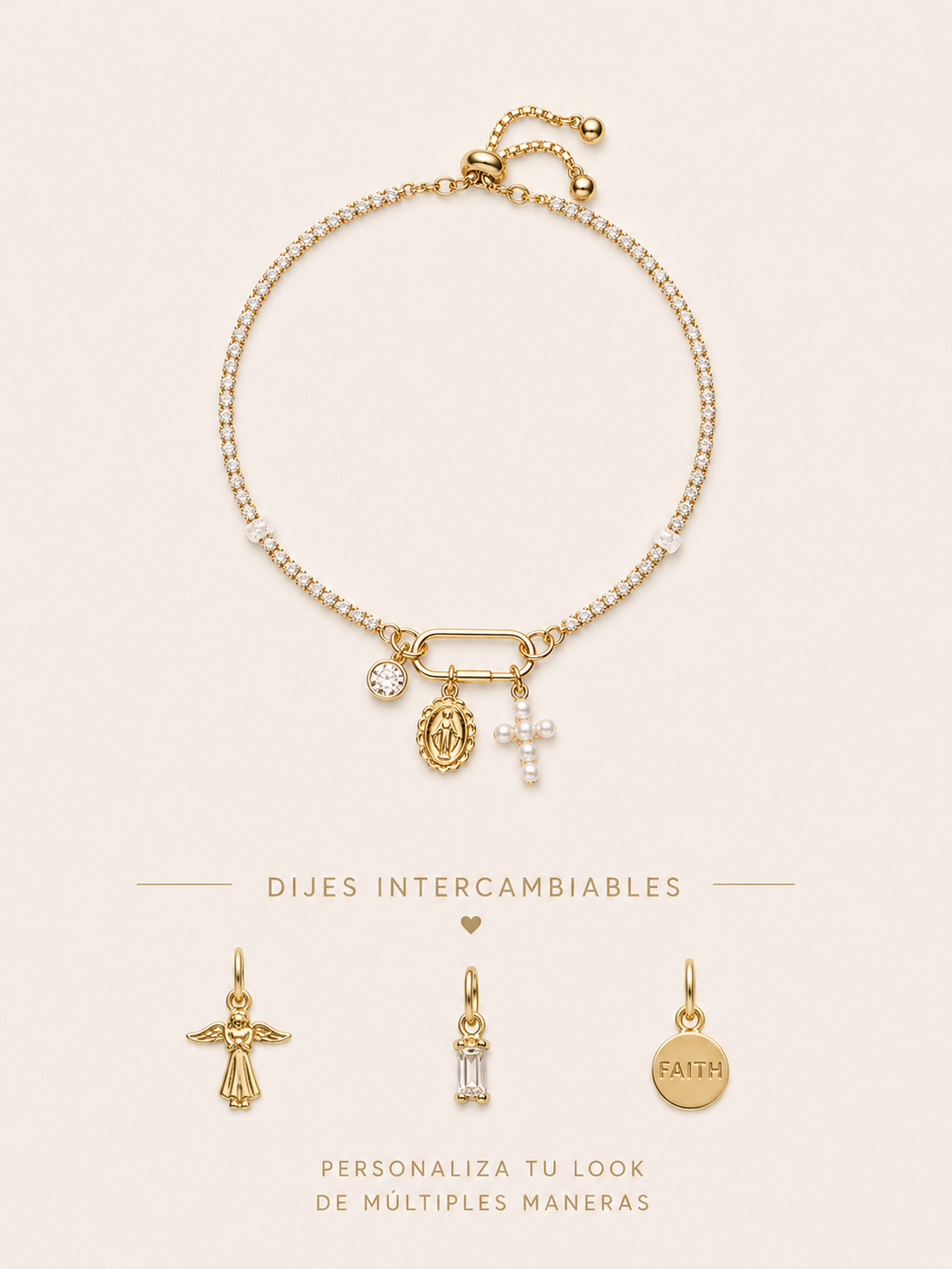 Charms Bar Pulsera Zircones